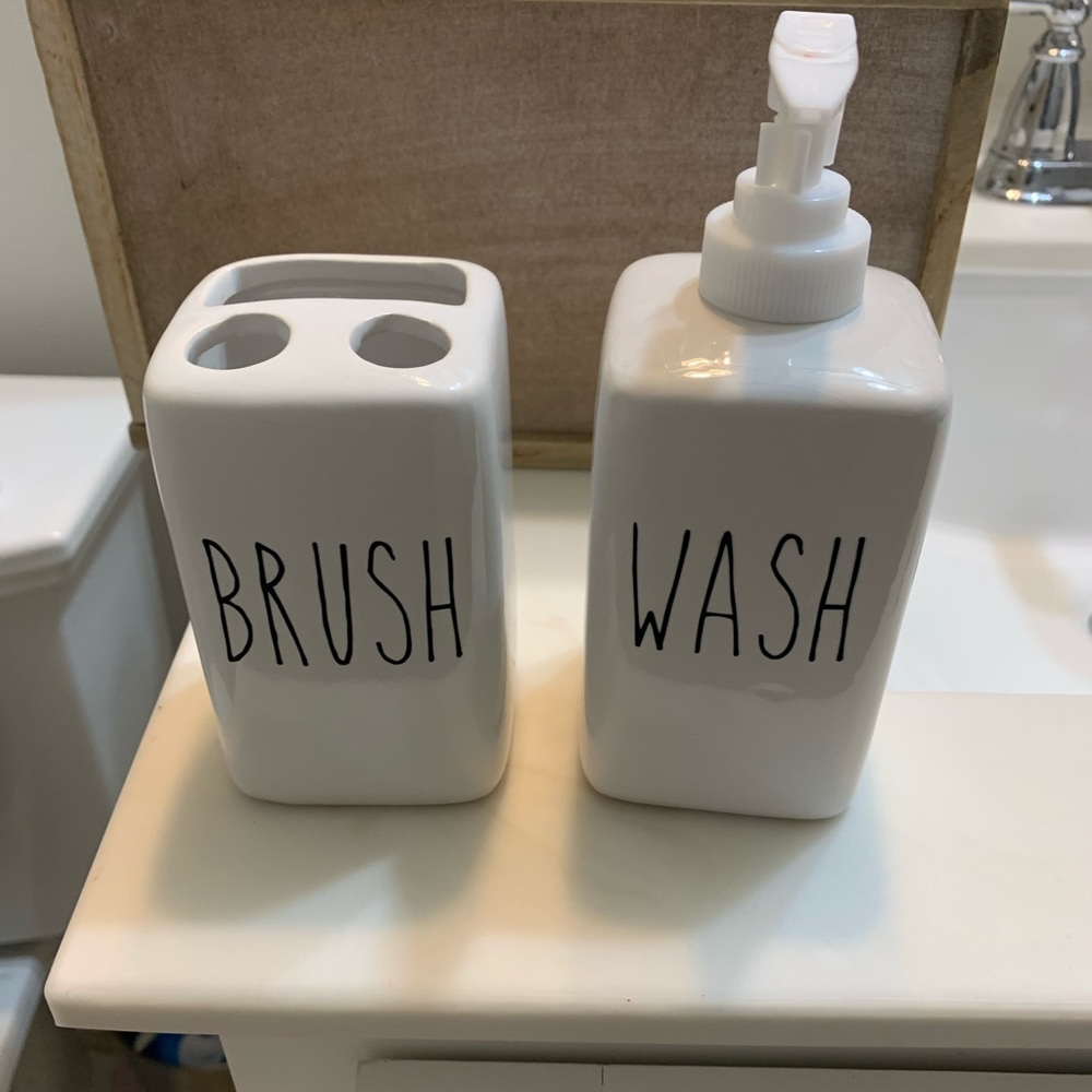 Inspired Rae Dunn bathroom accessories